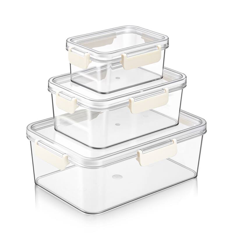 Sorbus BPA-Free Food Storage Container Set, Stackable & Nestable Plastic Containers with Snap-On Lids - Clear - 3 Pieces Rectangle