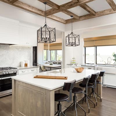 Farmhouse 4-Light Lantern Chandelier for Dining Room Kitchen Island - L14.5" x W14.5" x H 20.5"
