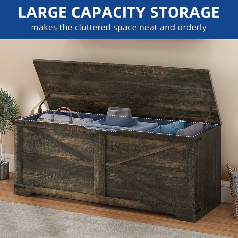 Moasis Farmhouse Storage Chest Storage Bench with 2 Safety Hinges