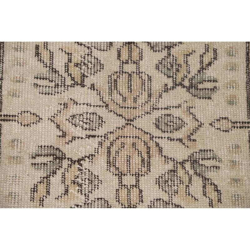 Distressed Ivory Sparta Turkish Vintage Area Rug Handmade Wool Carpet - 5'9"x 9'2"