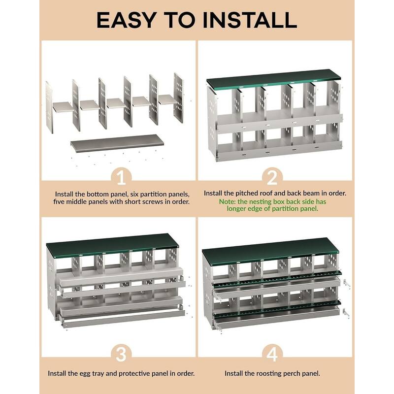 10-Compartment Metal Chicken Nesting Box, Waterproof Egg Laying Box