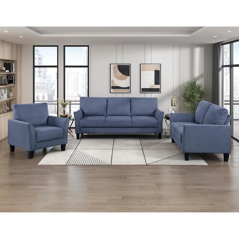 Felix Textured 3-Piece Living Room Set - Wood Finish Exposed Feet