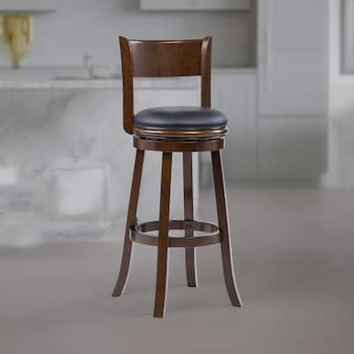 Milo Swivel Barstool Chair, Black Faux Leather, 34 Inch Extra Tall