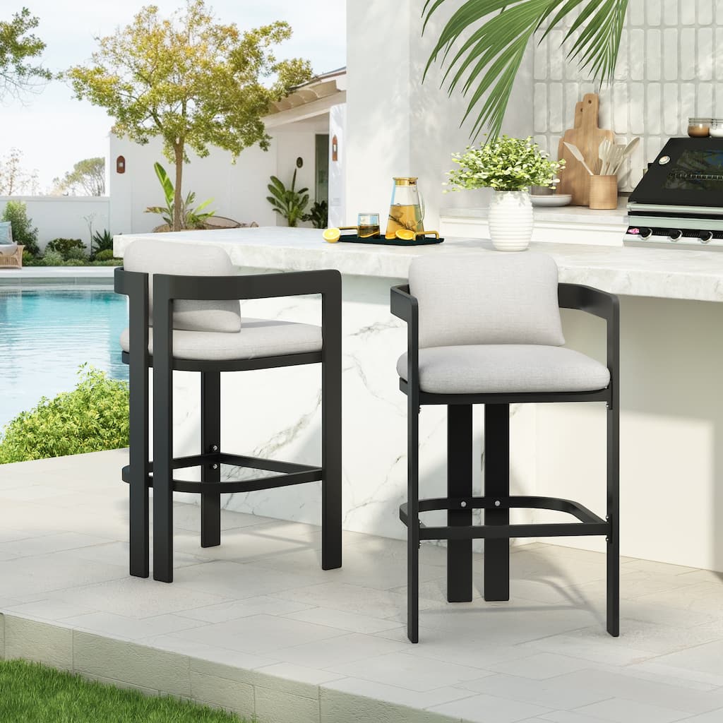 Christopher Knight Home - Pula Outdoor Modern Aluminum Counter Stools - Bar Chairs with Fade-Resistant Cushions