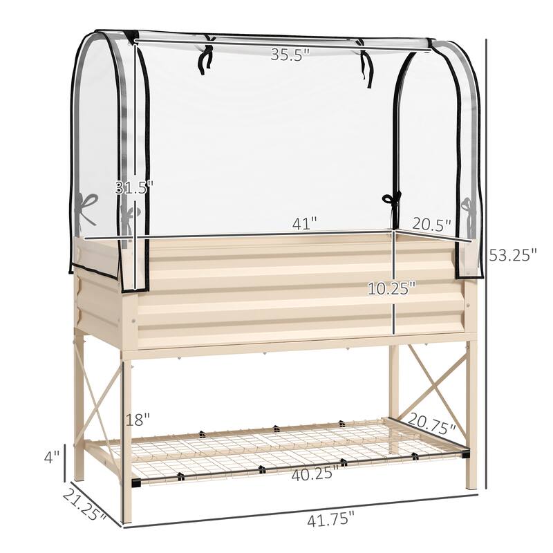 Outsunny Raised Garden Bed with Cover and Storage Shelf, Rectangular Metal Elevated Planter Box