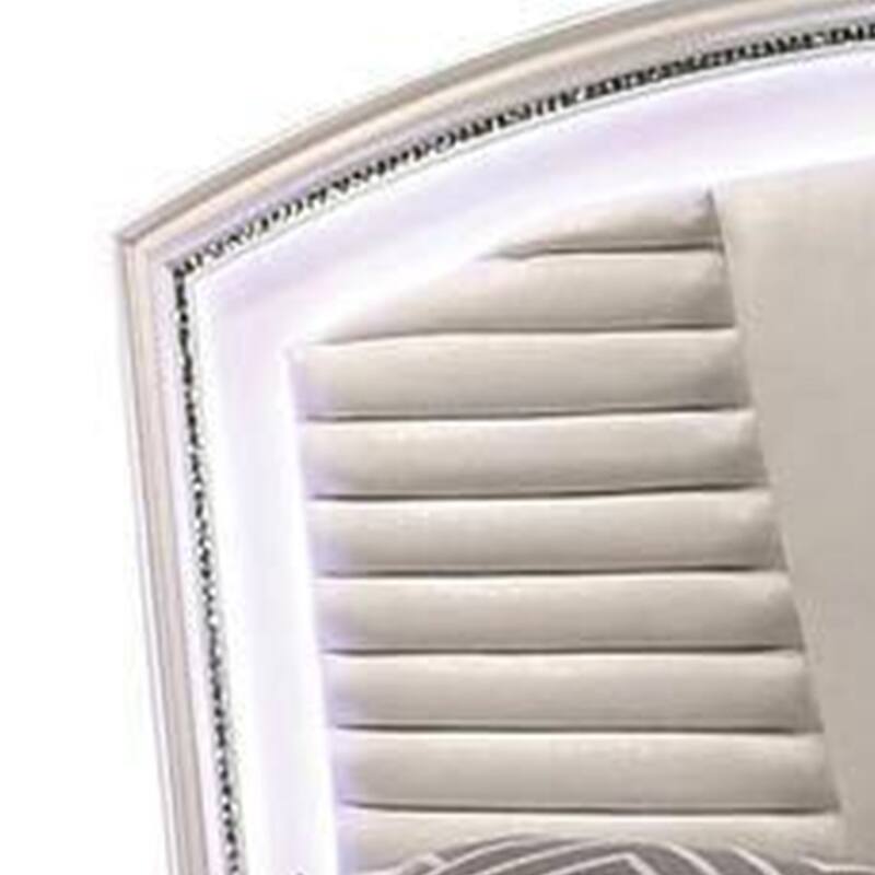 Sam King Bed with LED Lights, Storage, White Tufted Faux Leather