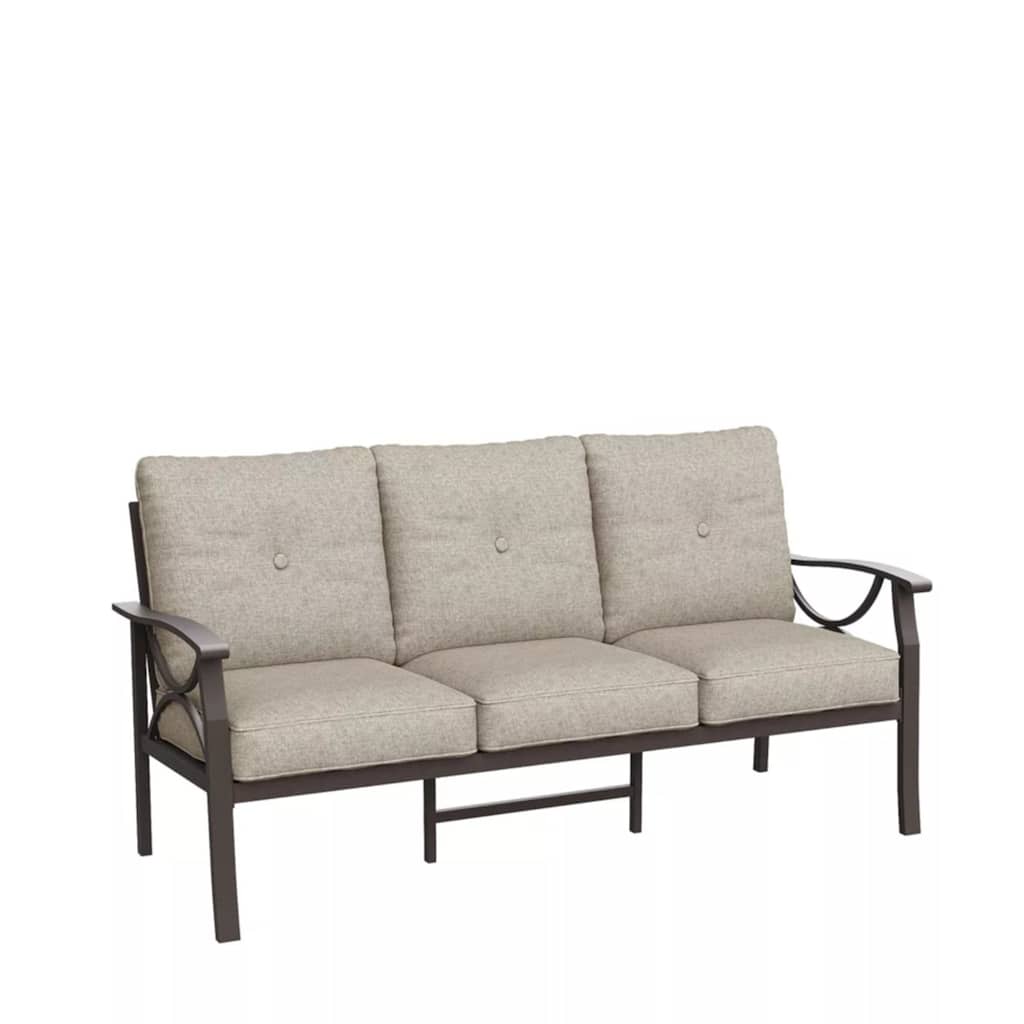 70" Metal 3-Seat Patio Sofa, Khaki Frame with Beige Cushions