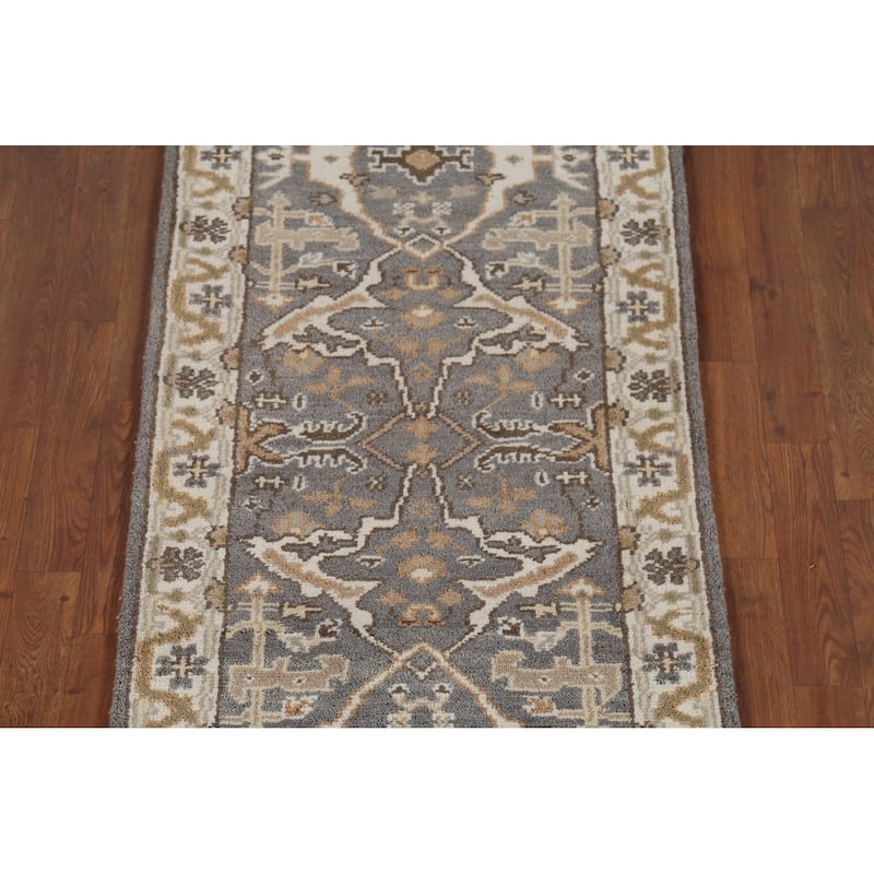 All-Over Gray Oushak Oriental Runner Rug Hand-Knotted Wool Carpet - 2'7"x 11'2"