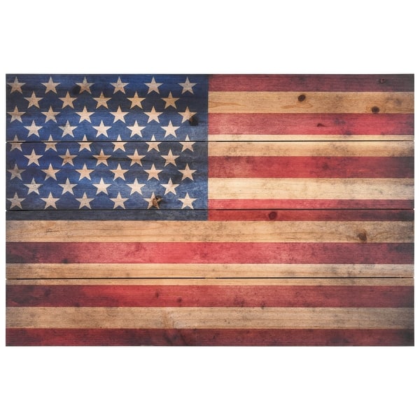 slide 2 of 28, American Flag Print on Solid Fir Wood Plank Wall Art 16 x 24