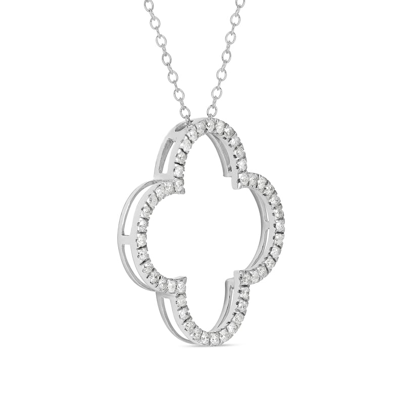 1/6ct - 1ct TDW Diamond 14K Gold Open Clover Pendant Necklace for Women