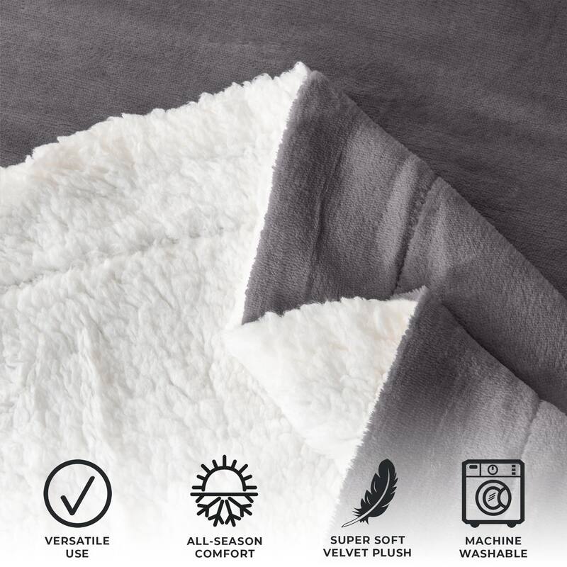 Linery & Co. Velvet Plush Reversible Sherpa Throw Blanket