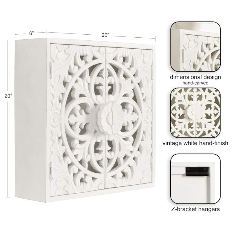 Kate and Laurel Saanvi Carved Wood Wall Cabinet - 20x20