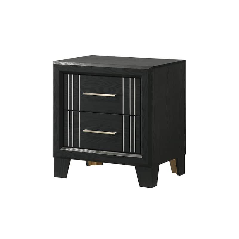 1pc Contemporary Two-Drawers Nightstand Bed Side Cabinet Wooden Furniture - Charcoal