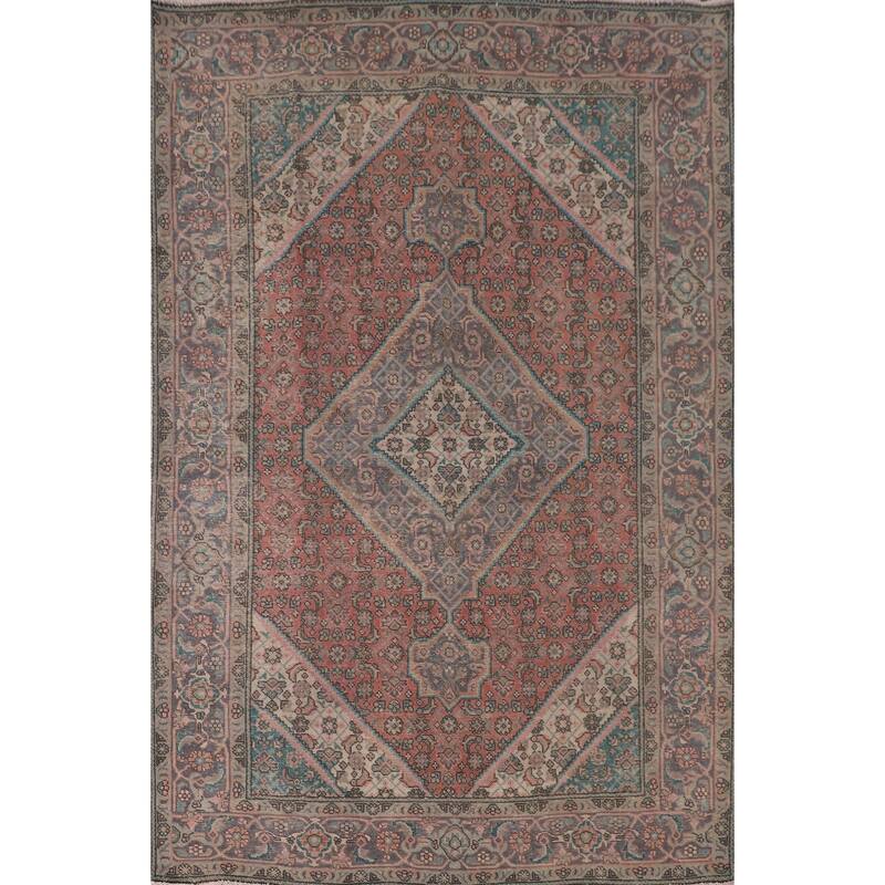 Distressed Tabriz Persian Antique Area Rug Handmade Wool Carpet - 6'9"x 9'7"