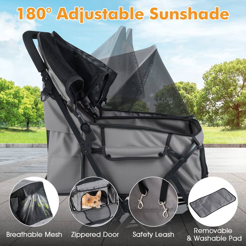 Gymax Double Pet Stroller w/ 2-seater Carrier Adjustable Sunshade