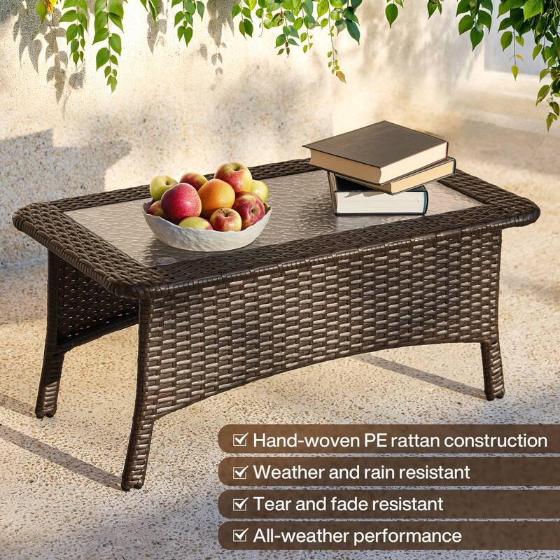 Rectangular Wicker Outdoor Coffee Table With Glass Top