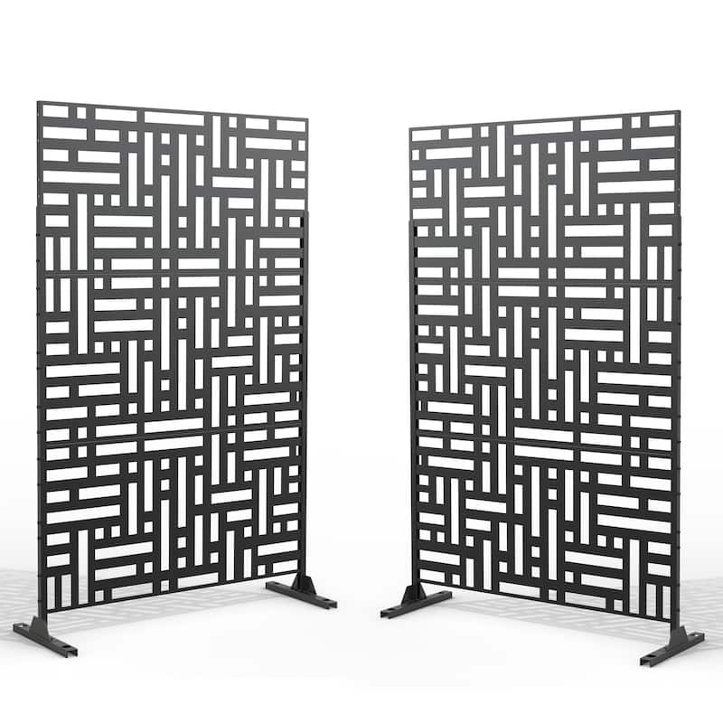 2Set Patio Outdoor Privacy Metal Screens and Panels - Black - 004-Trellis Lattice