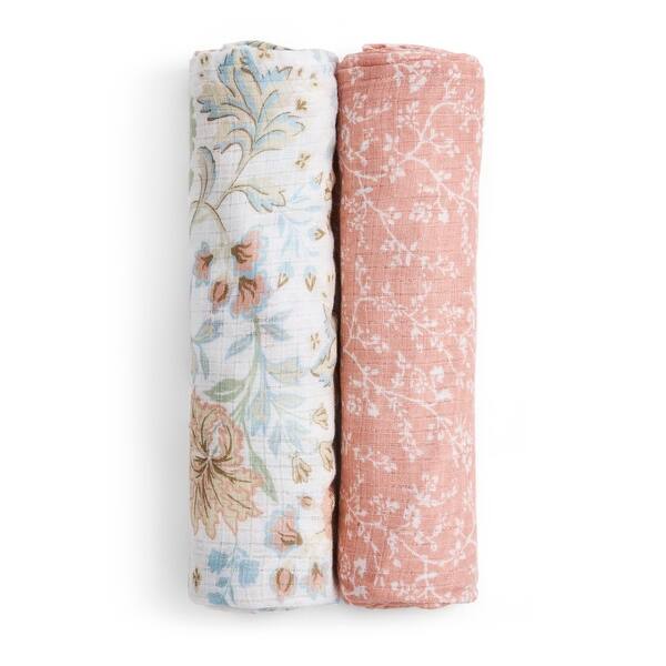 slide 2 of 5, aden + anais essentials silky soft cotton muslin swaddle blanket 2 pack victorian flowers
