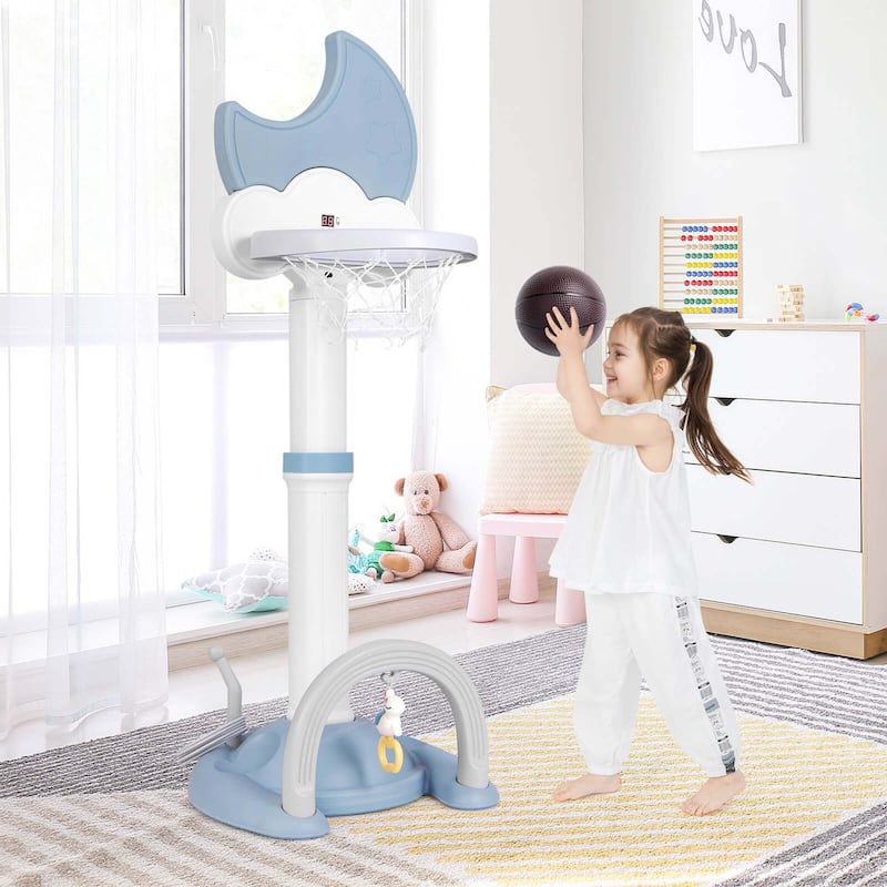 4 in 1 Height Adjustable Toddler Basketball Hoop Multi-use Game Center