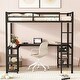 preview thumbnail 2 of 11, Black+Brown Full Size Metal Loft Bed with Desk, Shelves, Ladder, and Guardrails