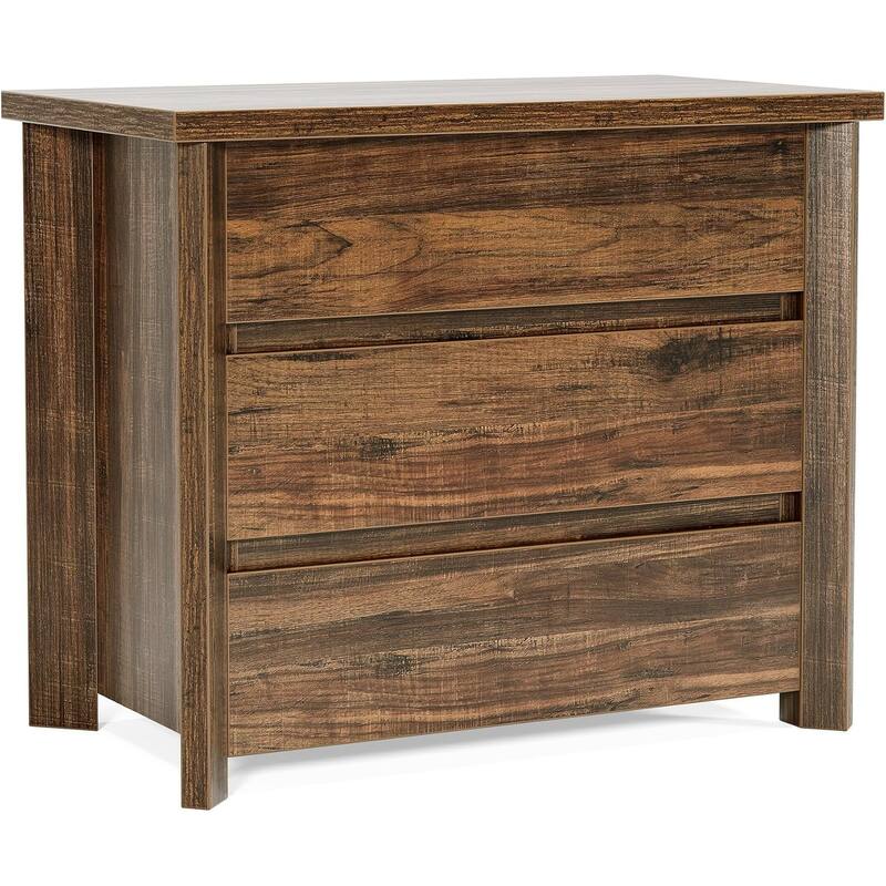 Rustic Brown Engineered Wood 3-Drawer Nightstand with Sturdy Storage