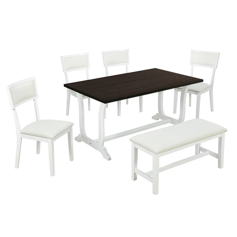 Farmhouse 6Piece Trestle Dining Table Set with Upholstered Dining