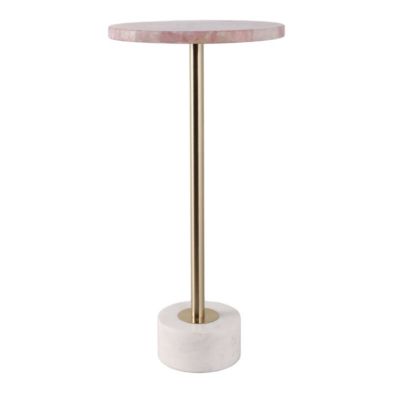 Marble Metal Side Table Modern Slim Base Narrow Round Top Home Decor - 24.0"