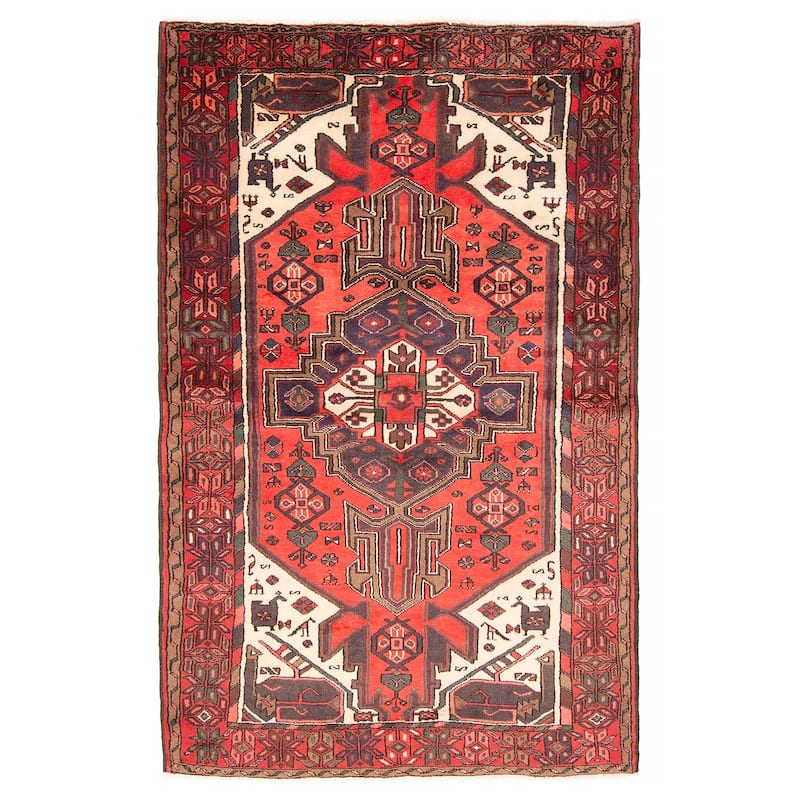 ECARPETGALLERY Hand-knotted Andelz Red Wool Rug - 4'1 x 6'7 - Red - 4'1 x 6'7