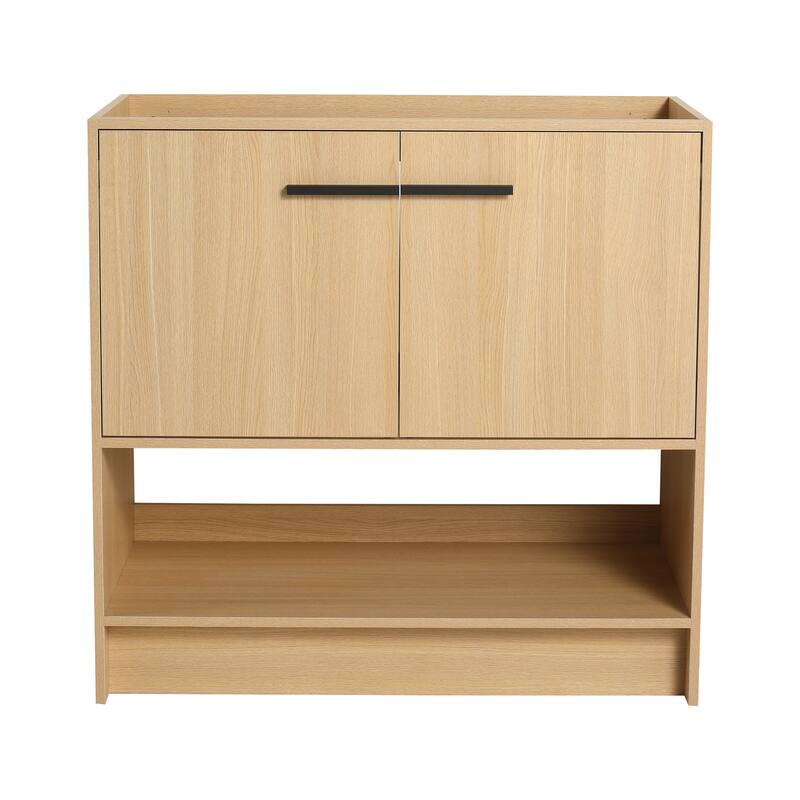 GDFStudio - Lisbon Modern Minimalist Freestanding Bathroom Vanity Cabinet with Soft Close Doors, Open Shelf, Sink NOT INCLUDED