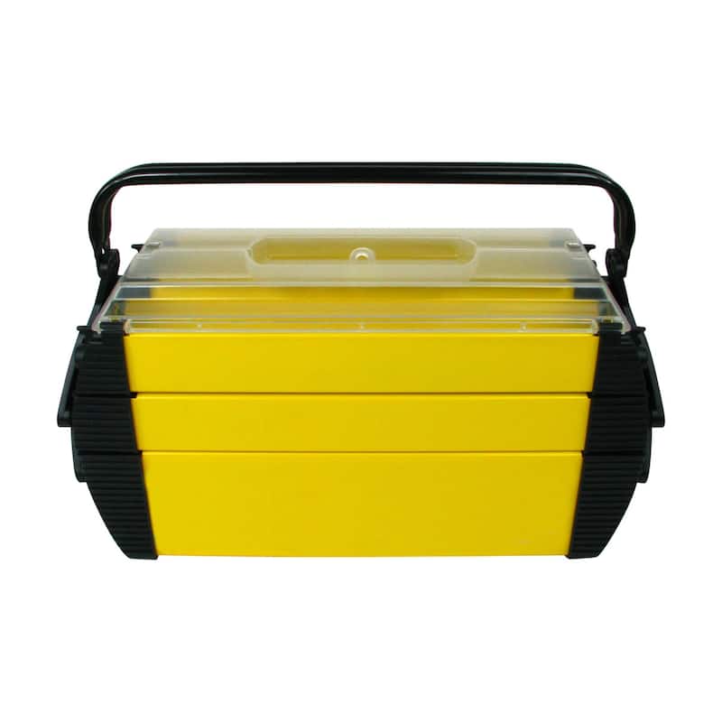 Portable Tool Box - Rugged Plastic Tacklebox with 3 Tiers of Trays, 5 Compartments for Tools and Parts by Stalwart (Yellow)