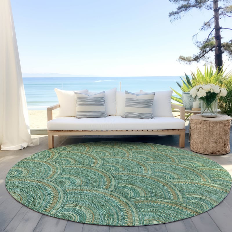 Machine Washable Indoor/ Outdoor Modern Mosaic Chantille Rug - Sage - 8' x 8'