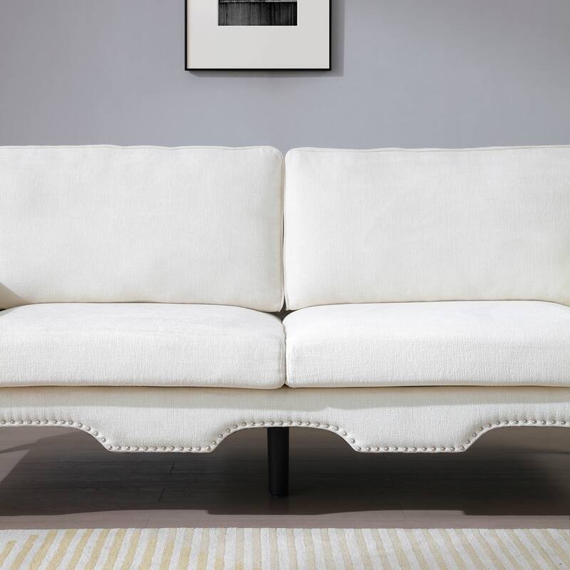 66-Inch Modern Linen Loveseat Sofa with Wooden Legs & Crystal button and Copper Nail,Tufted Backrest,for Living Room,Bedroom