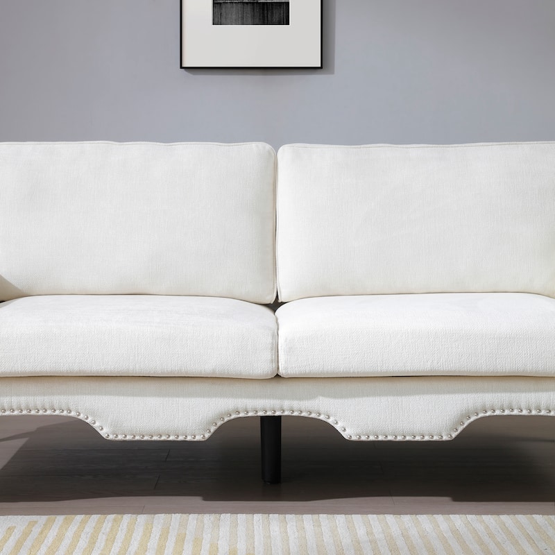 Modern Velvet Loveseat Sofa with Crystal button and Copper Nail Tufted Couch Round 2-seat Armchair for Living Room