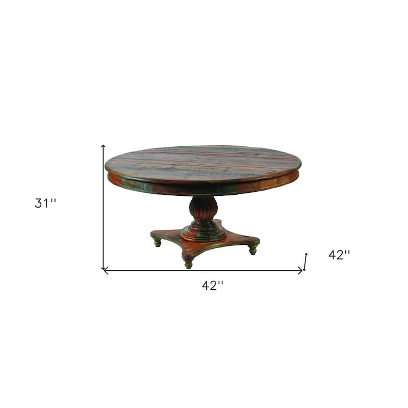 HomeRoots 42" Brown Rounded Rustic Reclaimed Solid Wood Dining Table - 42.00 in. x 31.00 in. x 42.00 in.