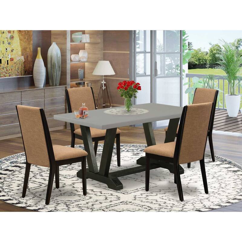 HomeStock 5-Piece Natural Oak Finish Solid Wood Top Dining Table with 4 Parson Chair