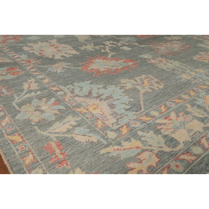 Hand Knotted Oriental 100% Wool Carpet Transitional All-Over Greys & Charcoal Oushak Area Rug - 9' 10'' X 8' 1''