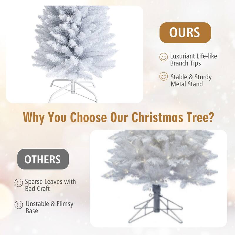Gymax 5/6/7 FT Artificial Pencil White Christmas Tree Leafy Unlit Slim