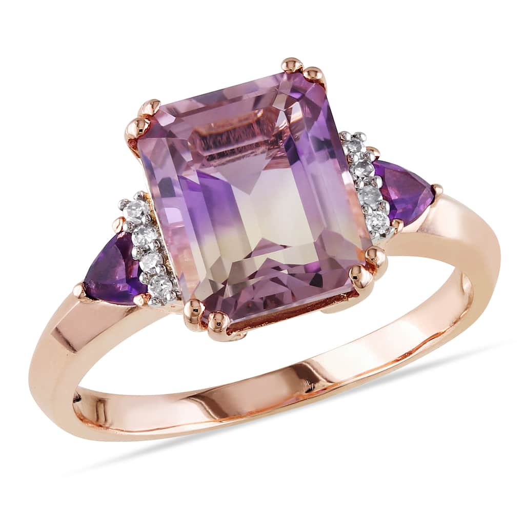 Miadora Rose Plated Sterling Silver Ametrine/Amethyst/Diamond Accent Ring