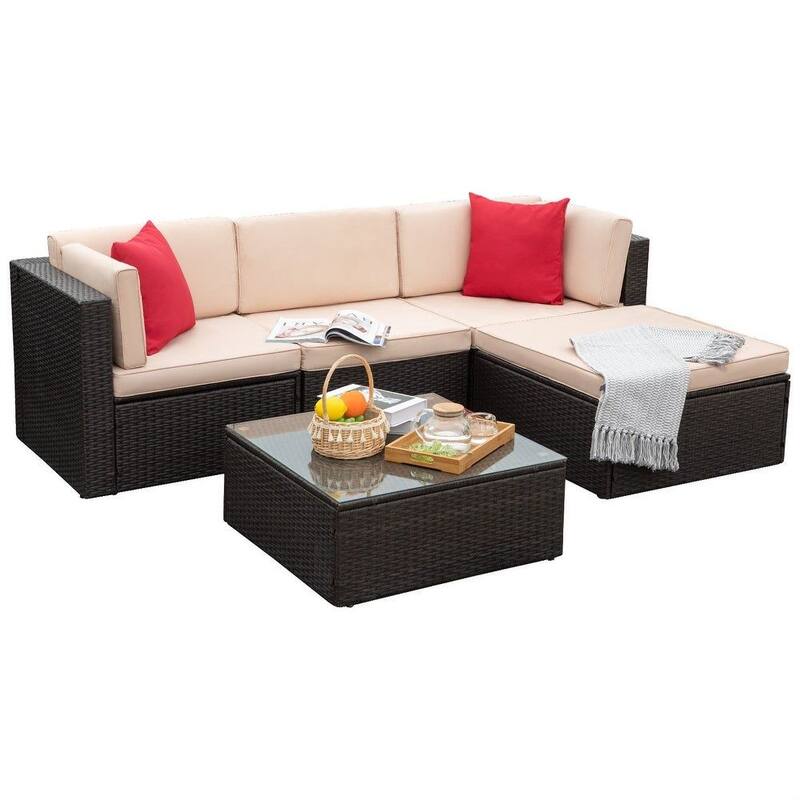 Homall 5 Pieces Patio Furniture Sets Outdoor Sectional Sofa Manual Weaving Rattan