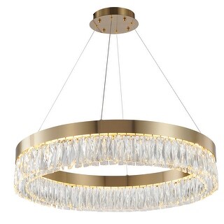 1-Light D32" Gold Metal LED Chandelier With Clear Crystals - Bed Bath ...