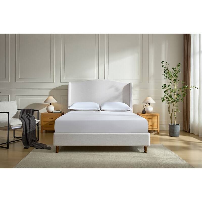 Queen Size Upholstered Wingback Bed with Tall Headboard, Premium Textured Fabric, Easy Assembly, No Box Spring Needed