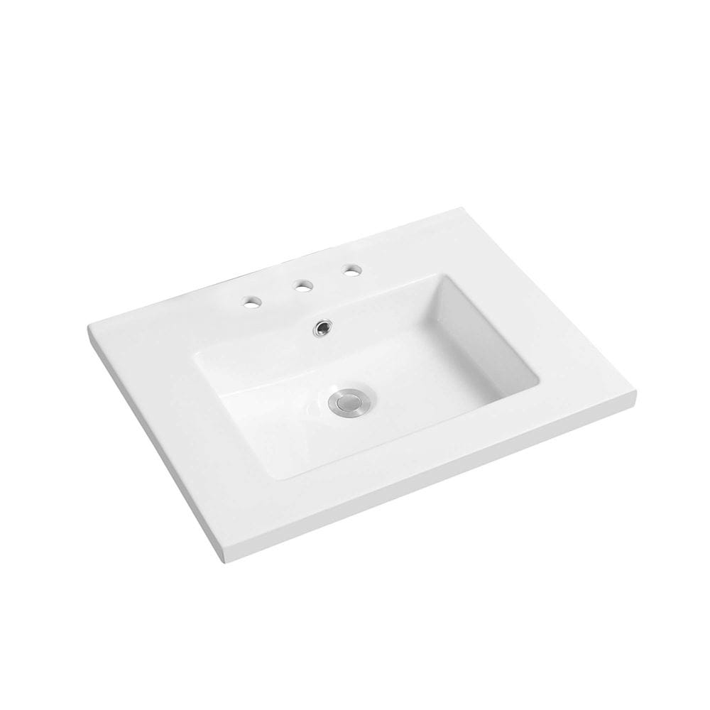 24" Single Ceramic Sink Top with 3-hole Faucet Holes - 24