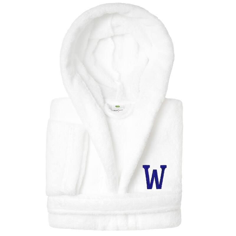 Sweet Kids 100% Polyester SUPER PLUSH Double Brushed Hooded Bathrobe with Navy Bookman Monogram - Medium - W