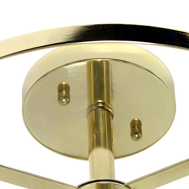 HomeStock 13" Semi-Flushmount Light - Gold 3-Light Fixture - Iron & Glass Shade - Traditional Industrial Design - 12.5