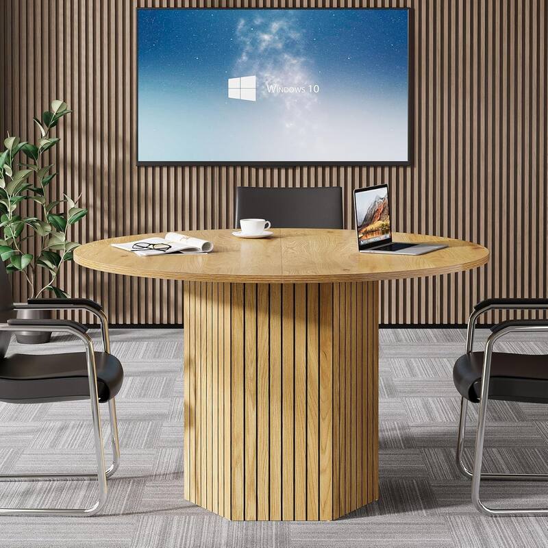 Modern Wood Round Conference Table, Office Meeting Training Seminar Business Negotiation Accent Table, Conference Meeting Room