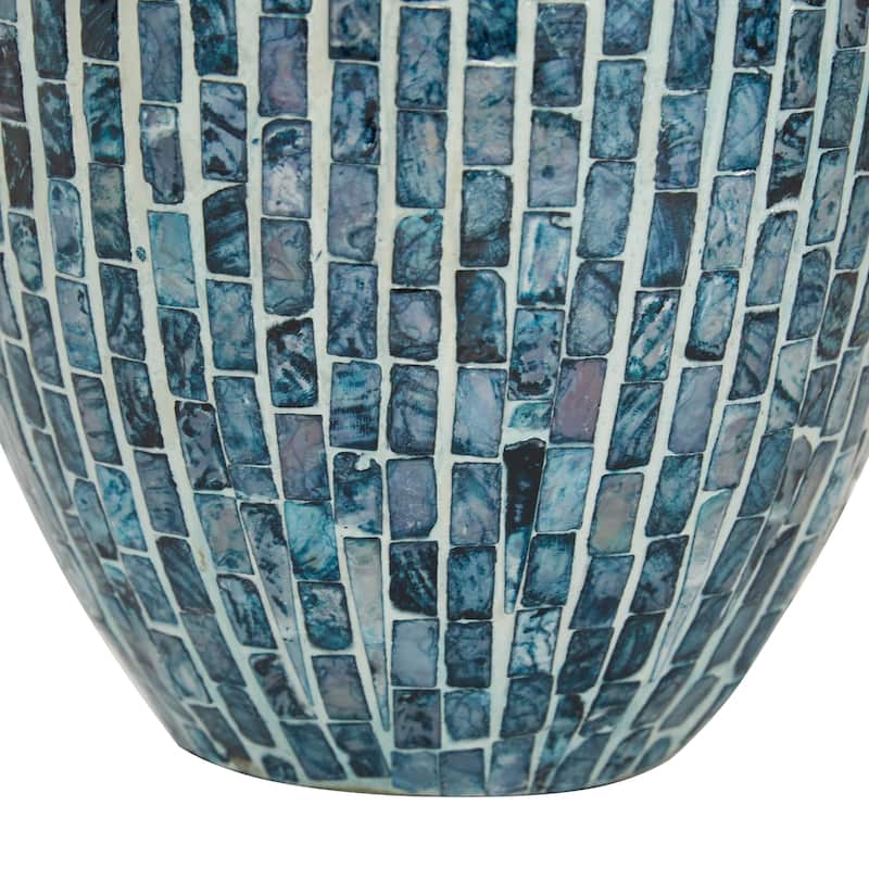 Mother of Pearl Shell Handmade Vase - Blue - Roche River Decor - 9"W x 9"L x 16"H