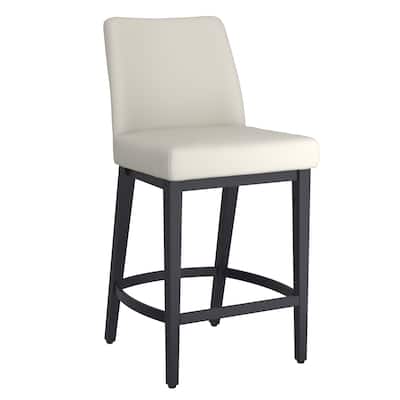 Modern Faux Leather and Metal 26" Counter Stool, Set of 2 - Beige and Black - N/A