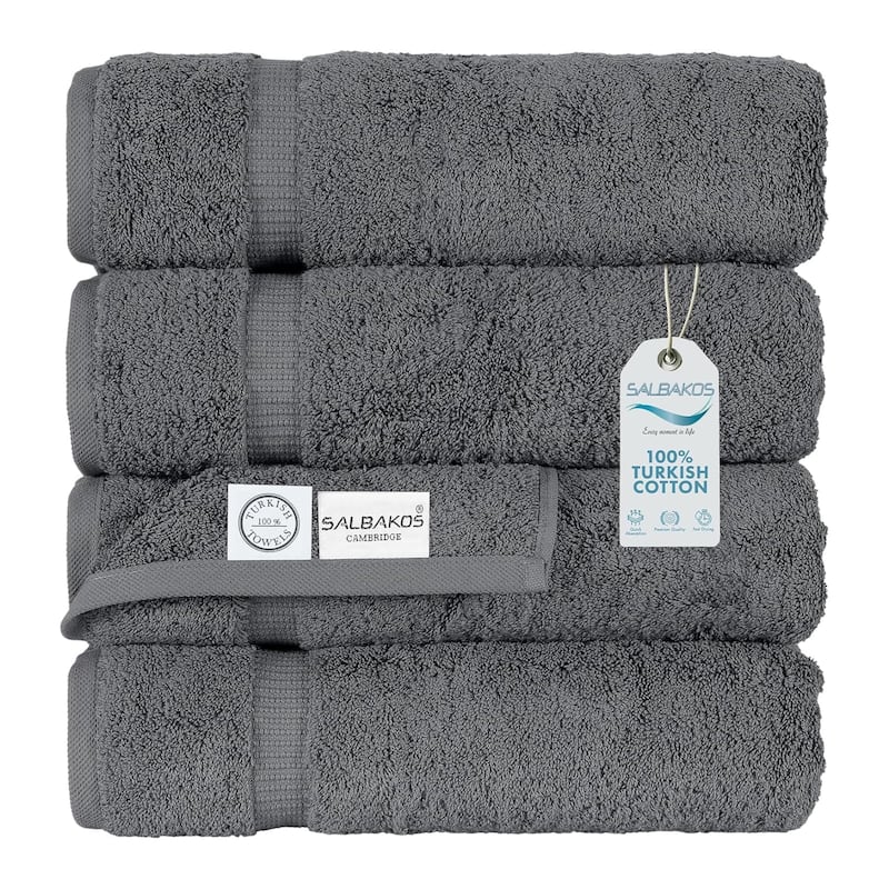 Salbakos Cotton Bath Towels Turkish Cotton Soft Absorbent Set of 4 - 27x54 - Grey