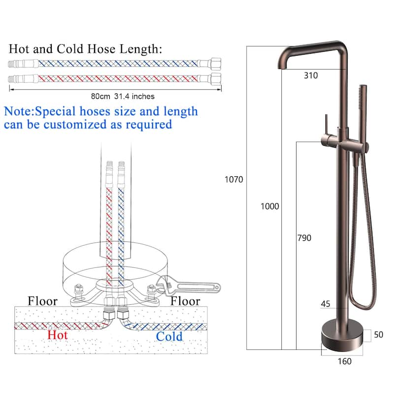Topcraft Floor Mounted Bathtub Filler with Handheld Showerhead