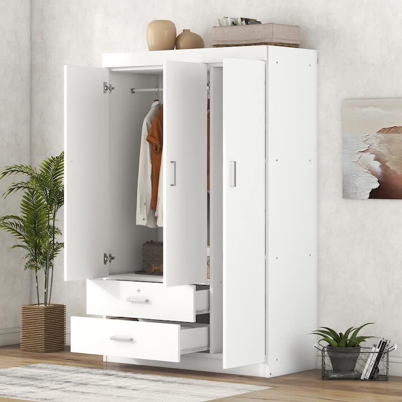 3-Door Wardrobe with 2 Drawers - N/A